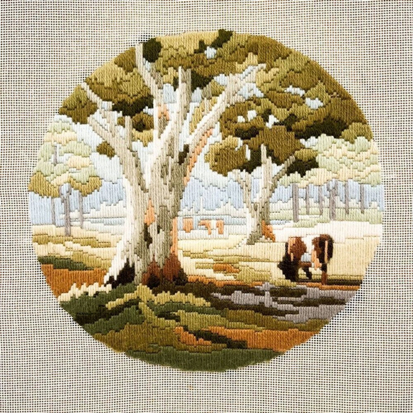 Vintage Long Stitch Embroidery Artwork Fiber Arts Square Handmade Home Decor - Picture 4 of 10